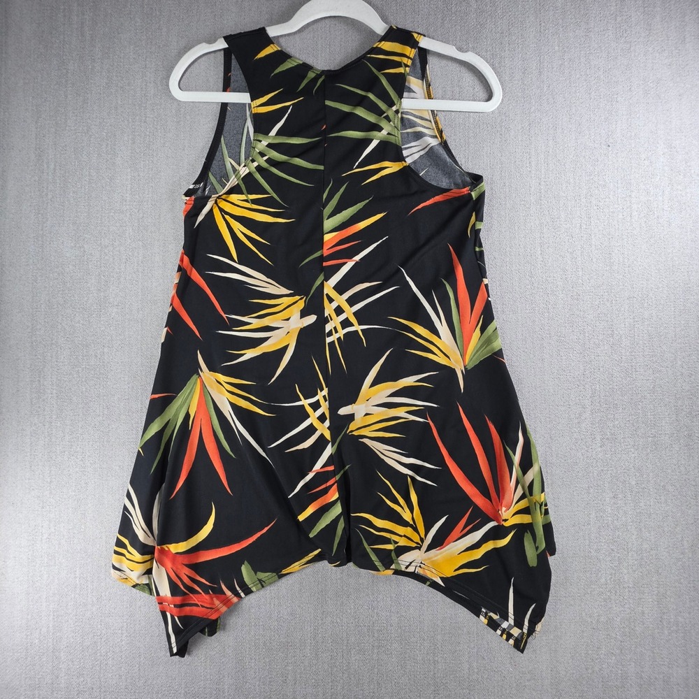 Jostar Tunic Top Women Small Black Floral Bird of Paradise Sharkbite Sleeveless - Picture 2 of 14